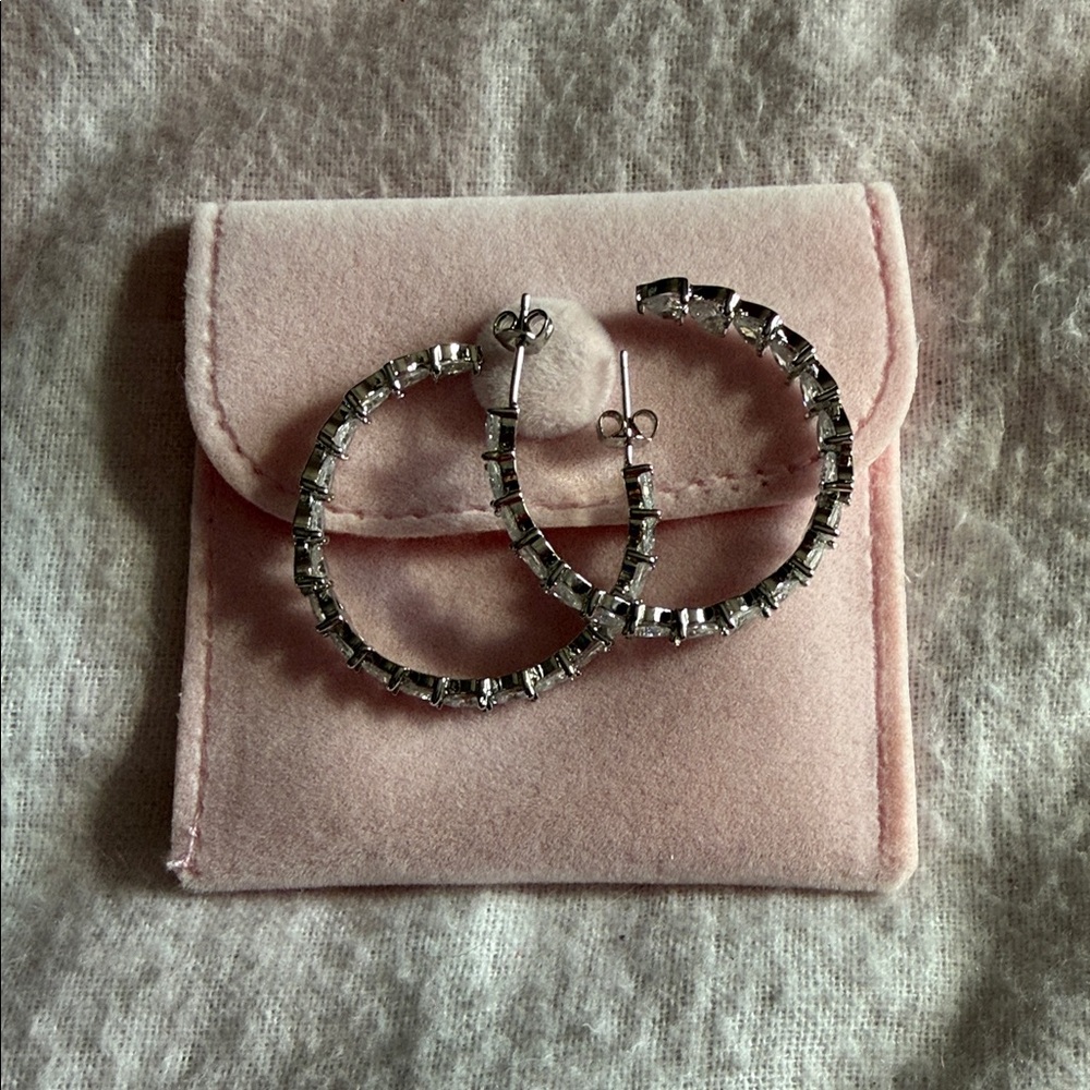 Park & Beach Elegant Silver Heart Crystal Hoop Earrings